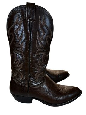 VTG Nocona USA Cowboy Boots Mens 11.5D Brown Leather Western Flame Stitch  Roper